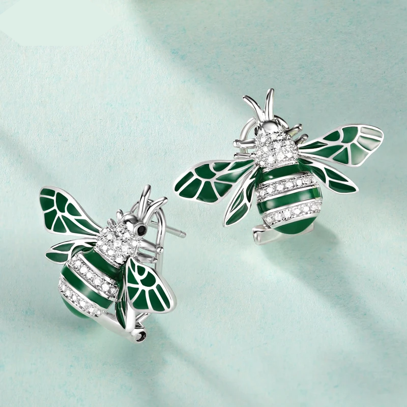 925 Sterling Silver Zirconia Bees Earrings