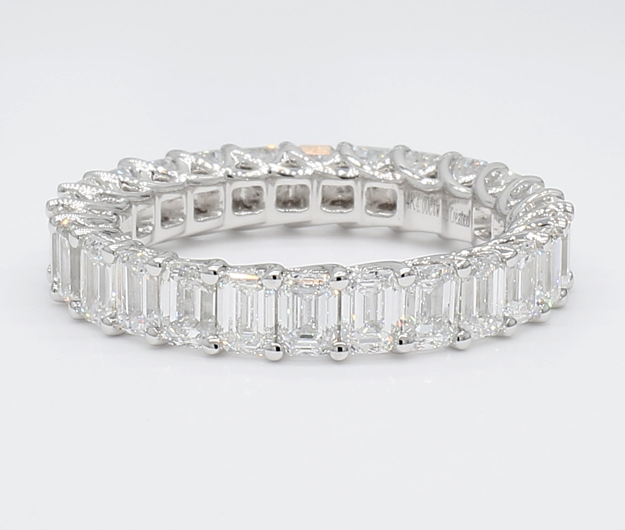 4.16 cttw 14k White Gold Emerald Eternity Band, Trellis Weave Setting