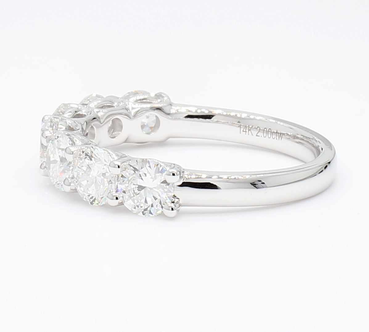 2.01 cttw 14k White Gold Round 7 Stone Wedding Band, Basket Setting