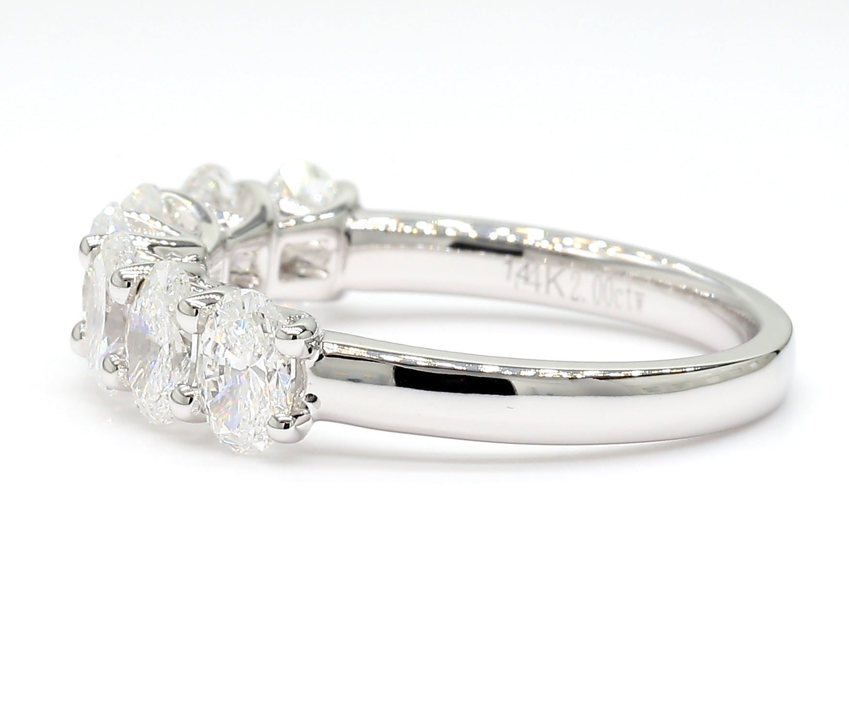 2.02 cttw 14k White Gold Oval 7  Stone Wedding Band, Trellis Weave Setting