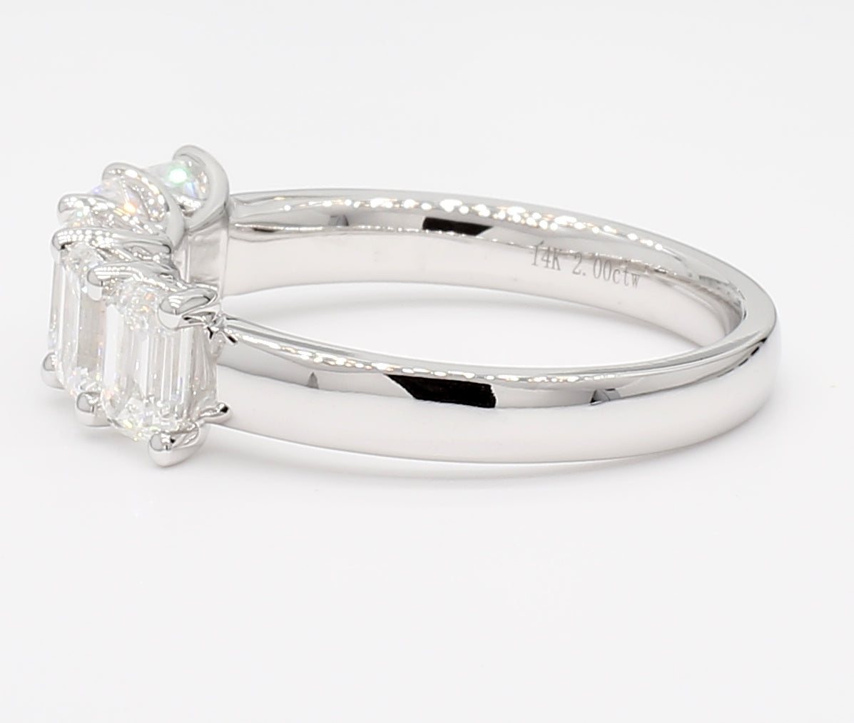 2.00 cttw 14k White Gold Emerald 5 Stone Wedding Band, Trellis Weave Setting