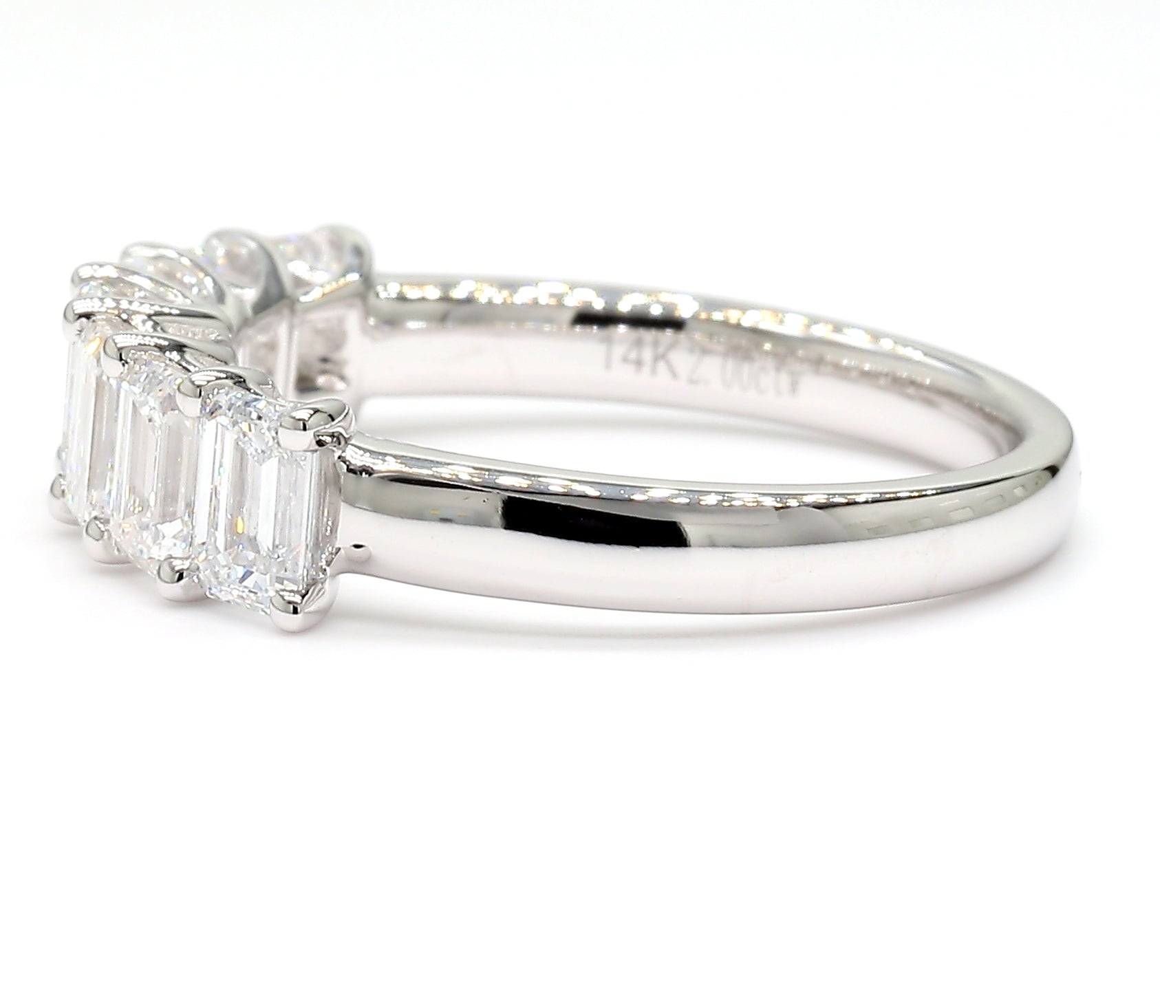 2.01 cttw 14k White Gold Emerald 7 Stone Wedding Band, Trellis Weave Setting