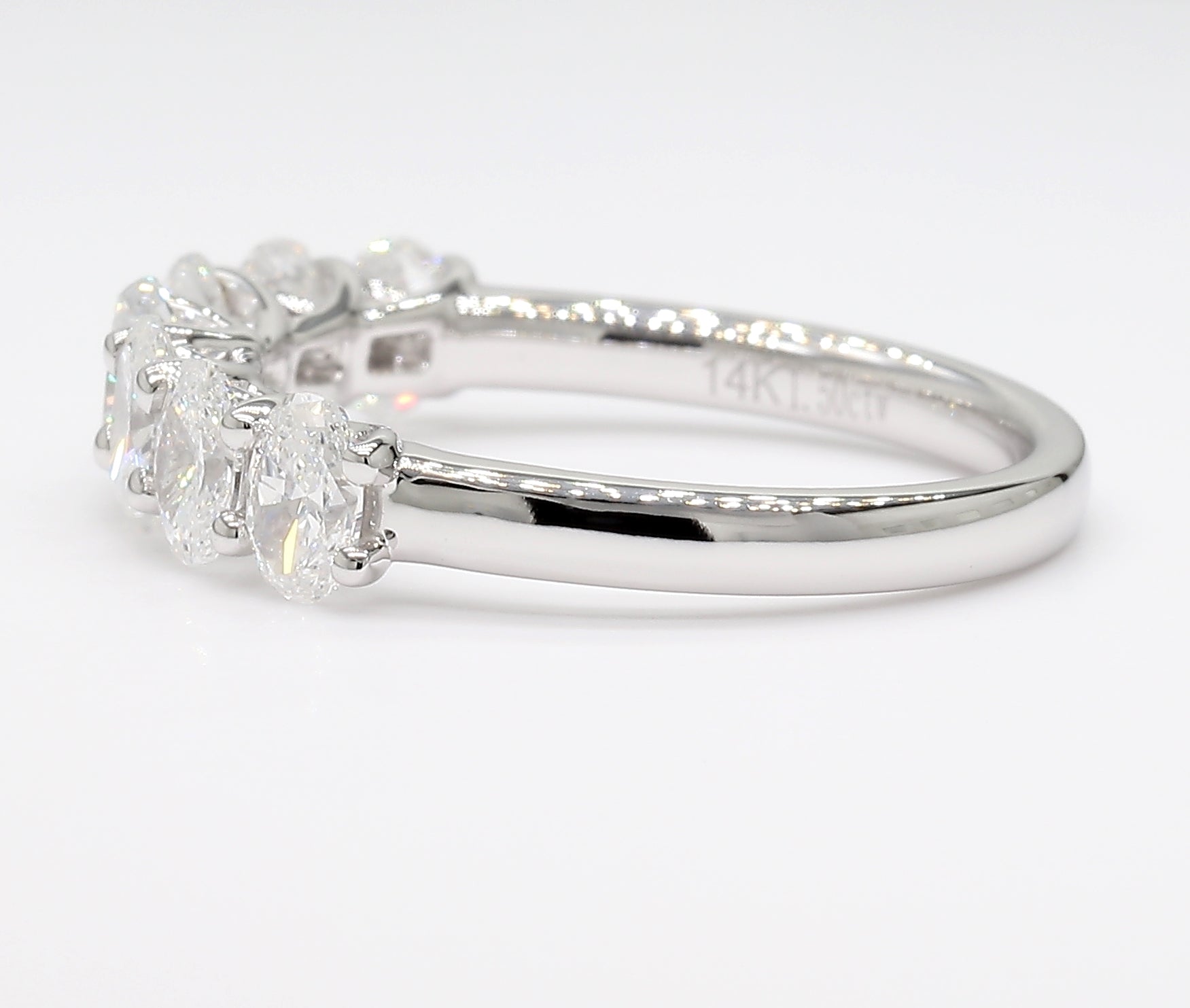 1.00 cttw 14k White Gold Round 7 Stone Wedding Band, Trellis Weave Setting