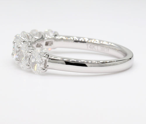 1.00 cttw 14k White Gold Round 7 Stone Wedding Band, Trellis Weave Setting