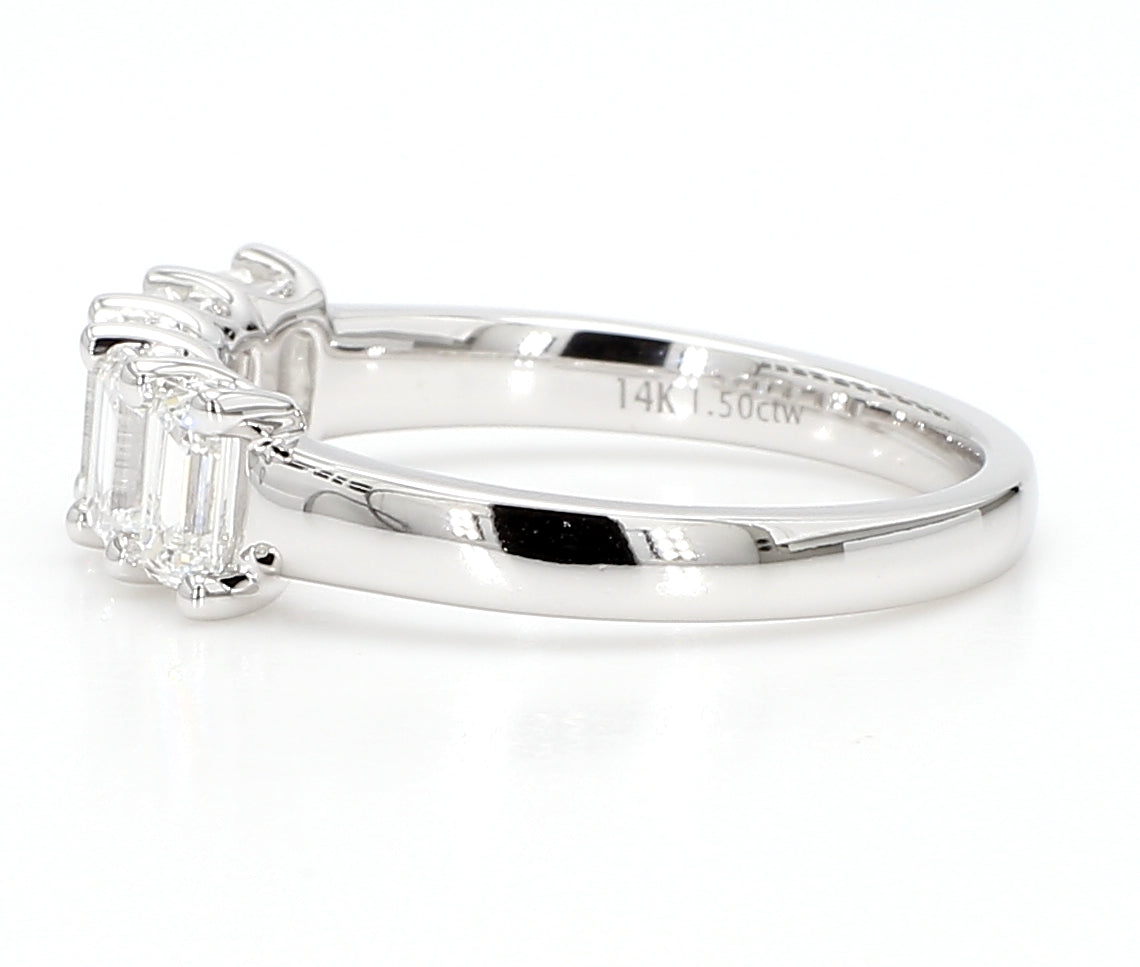 1.500 cttw 14k White Gold Emerald 5 Stone Wedding Band, Basket Setting