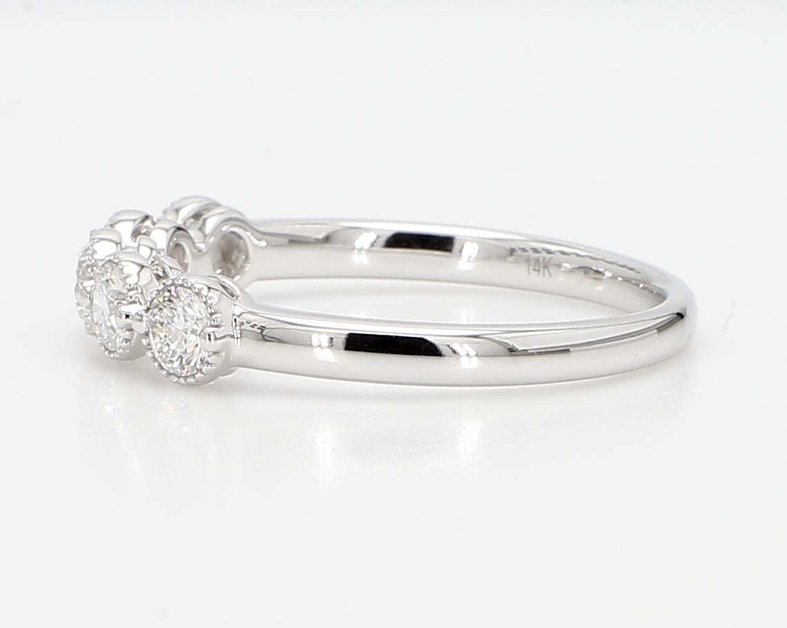 0.50 cttw 14k White Gold Round 5 Stone Wedding Band, Halo Setting