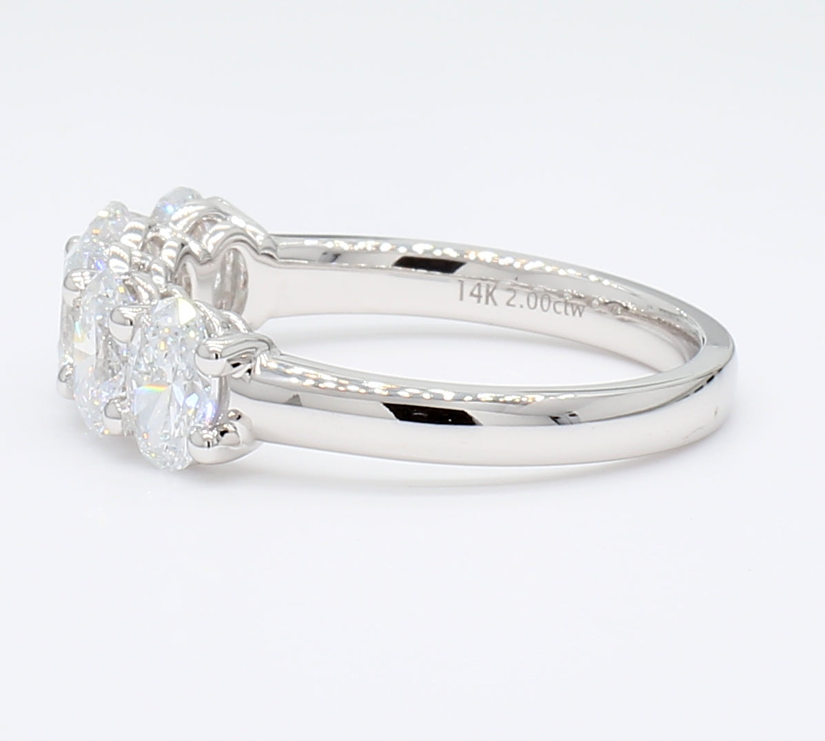 2.00 cttw 14k White Gold Oval 5 Stone Wedding Band, Basket Setting