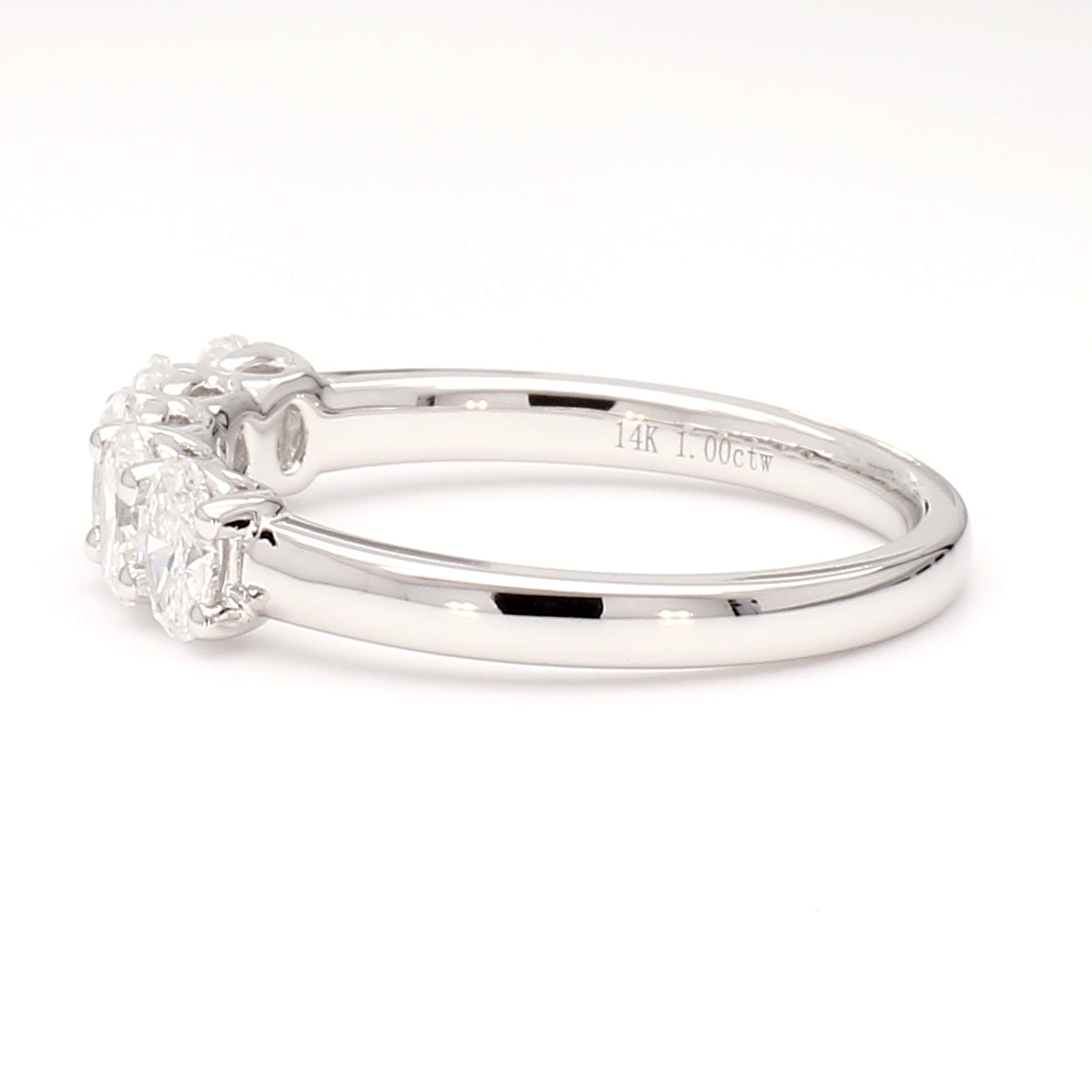 1.00 cttw 14k White Gold Oval 5 Stone Wedding Band, Basket Setting