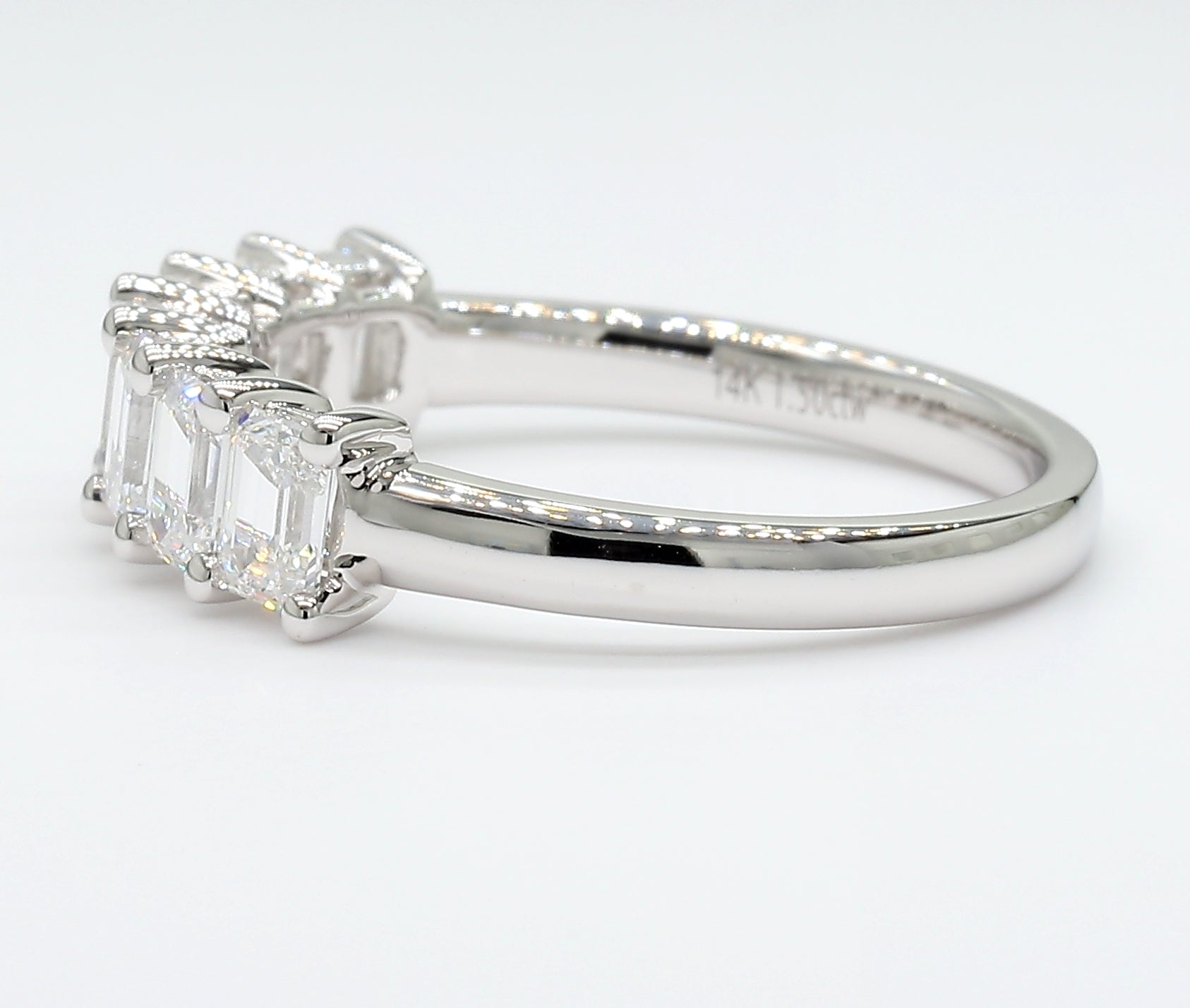 1.51 cttw 14k White Gold Emerald 7 Stone Wedding Band, Basket Setting