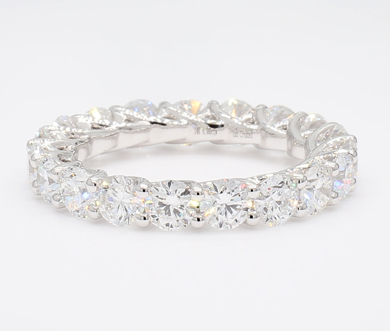 3.99 cttw 14k White Gold Round, Eternity Band, Trellis Weave Setting
