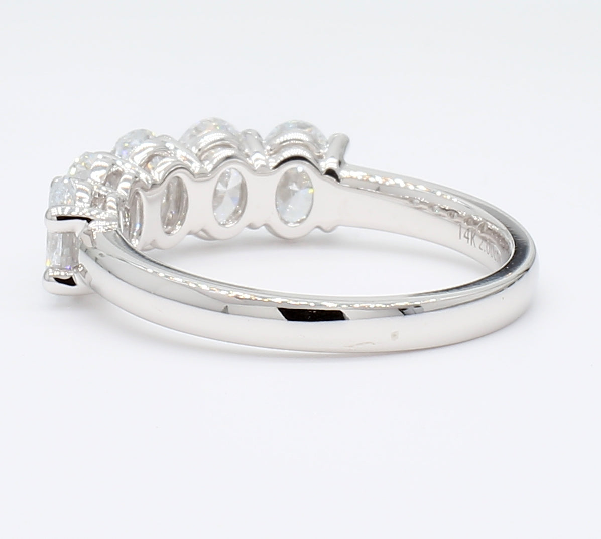 2.00 cttw 14k White Gold Oval 5 Stone Wedding Band, Basket Setting