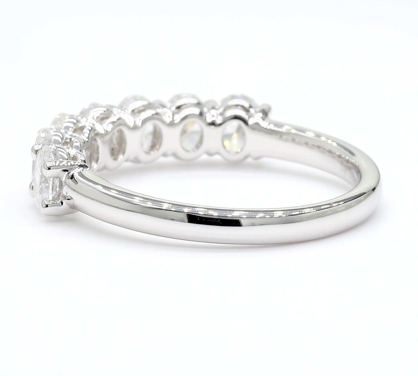 1.50 cttw 14k White Gold Oval 7 Stone Wedding Band, Basket Setting