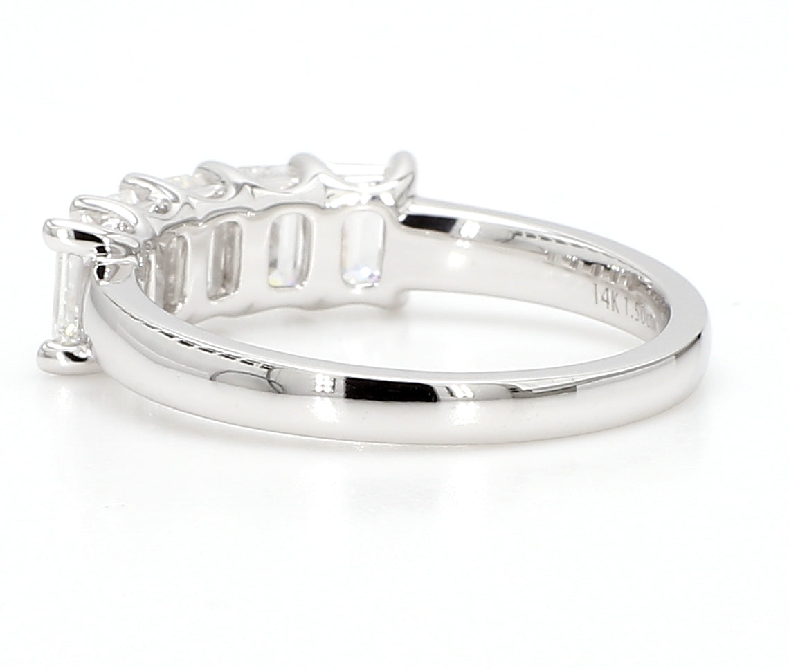 1.500 cttw 14k White Gold Emerald 5 Stone Wedding Band, Basket Setting