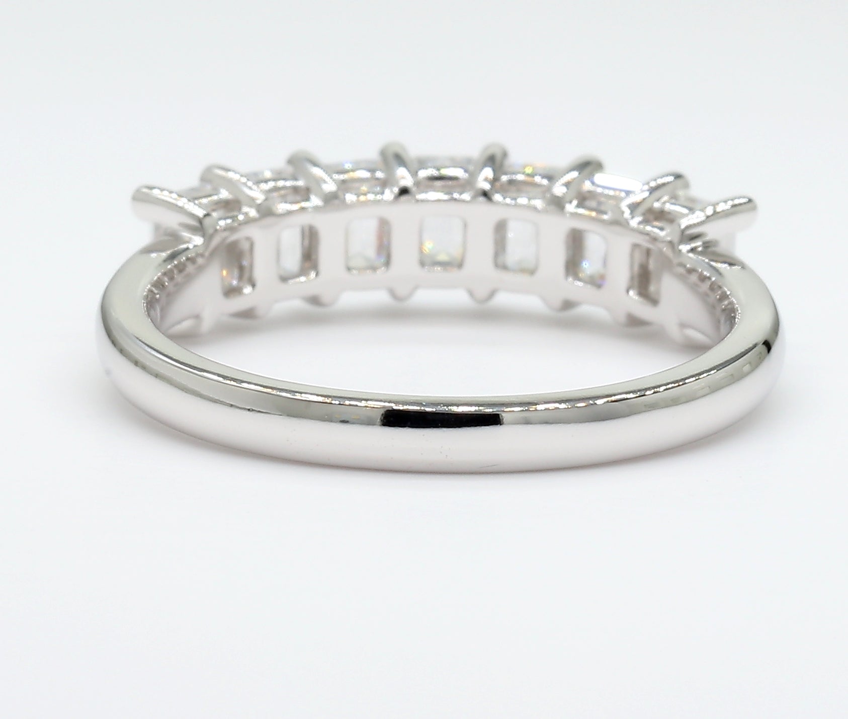 1.51 cttw 14k White Gold Emerald 7 Stone Wedding Band, Basket Setting