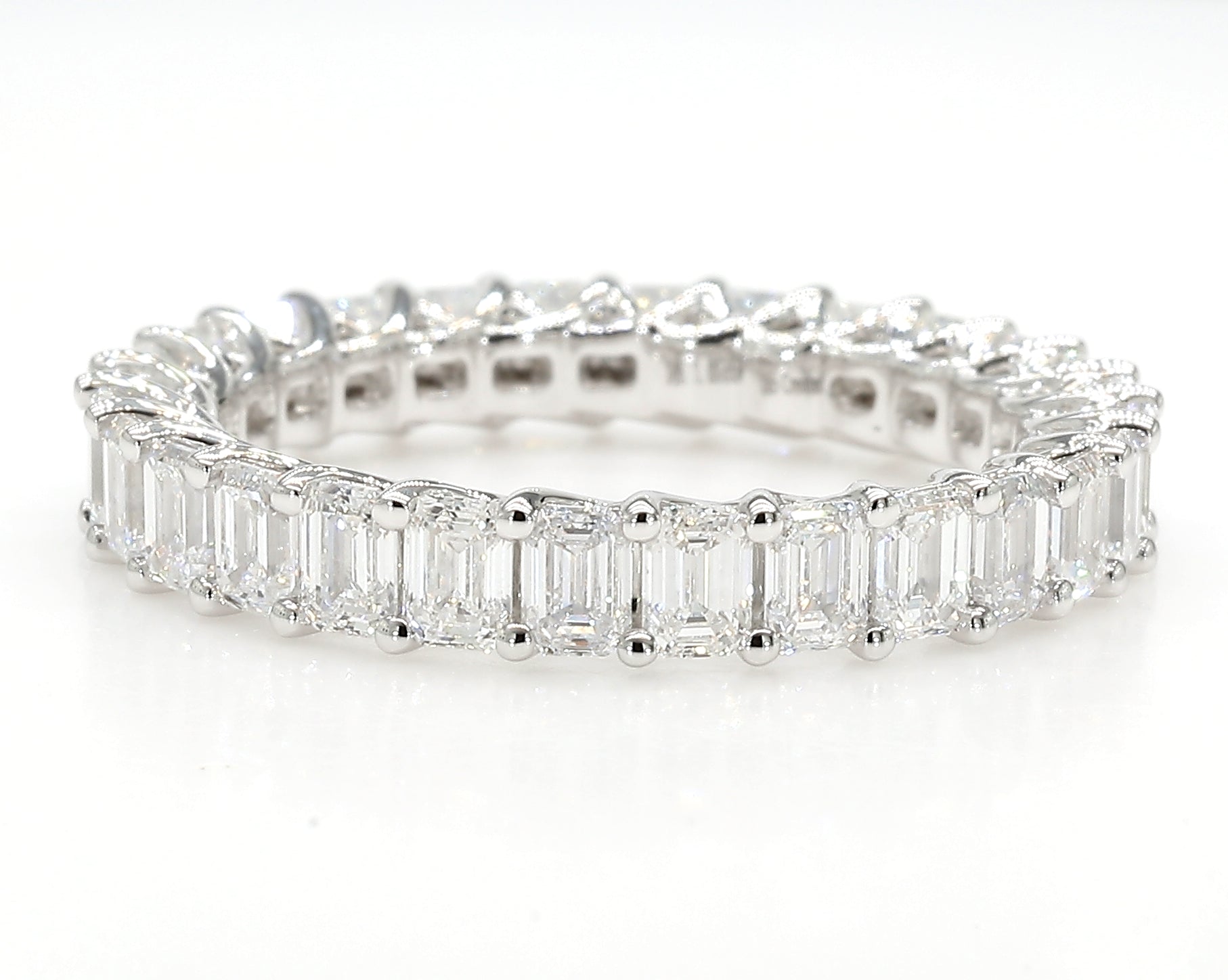 2.97 cttw 14k White Gold Emerald Eternity Band, Trellis Weave Setting