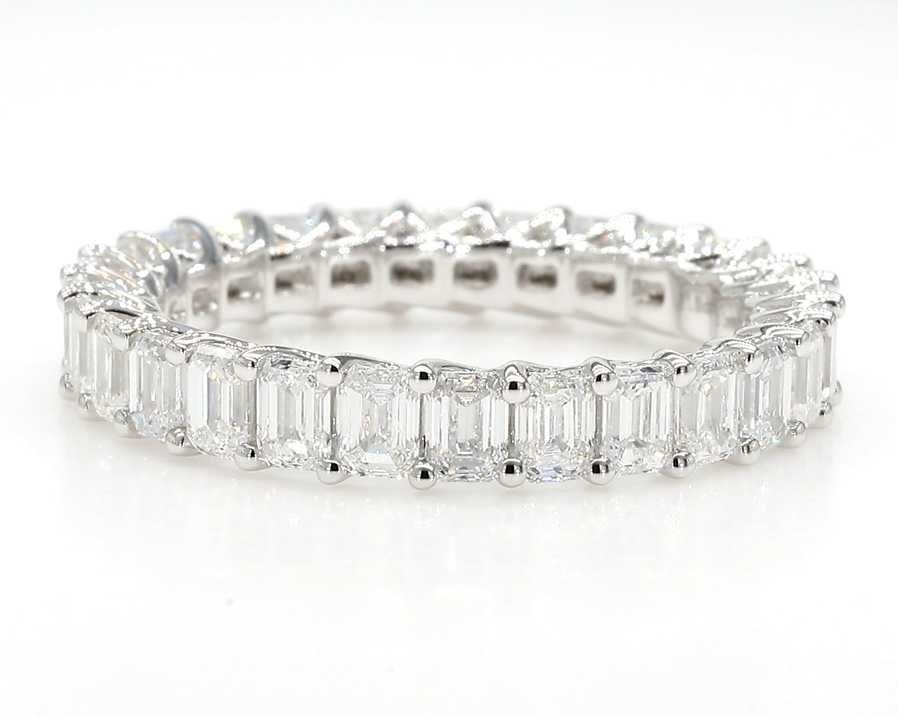 2.97 cttw 14k White Gold Emerald Eternity Band, Trellis Weave Setting
