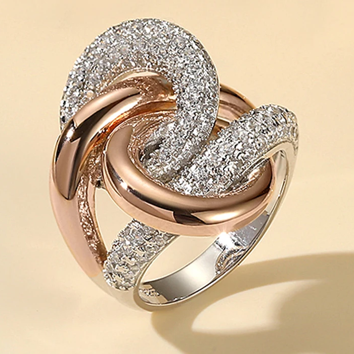 925 Sterling Silver Irregular Curve Cross Zircon Ring