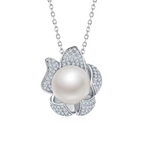 925 Sterling Silver Pearl Flower Pendant Necklace