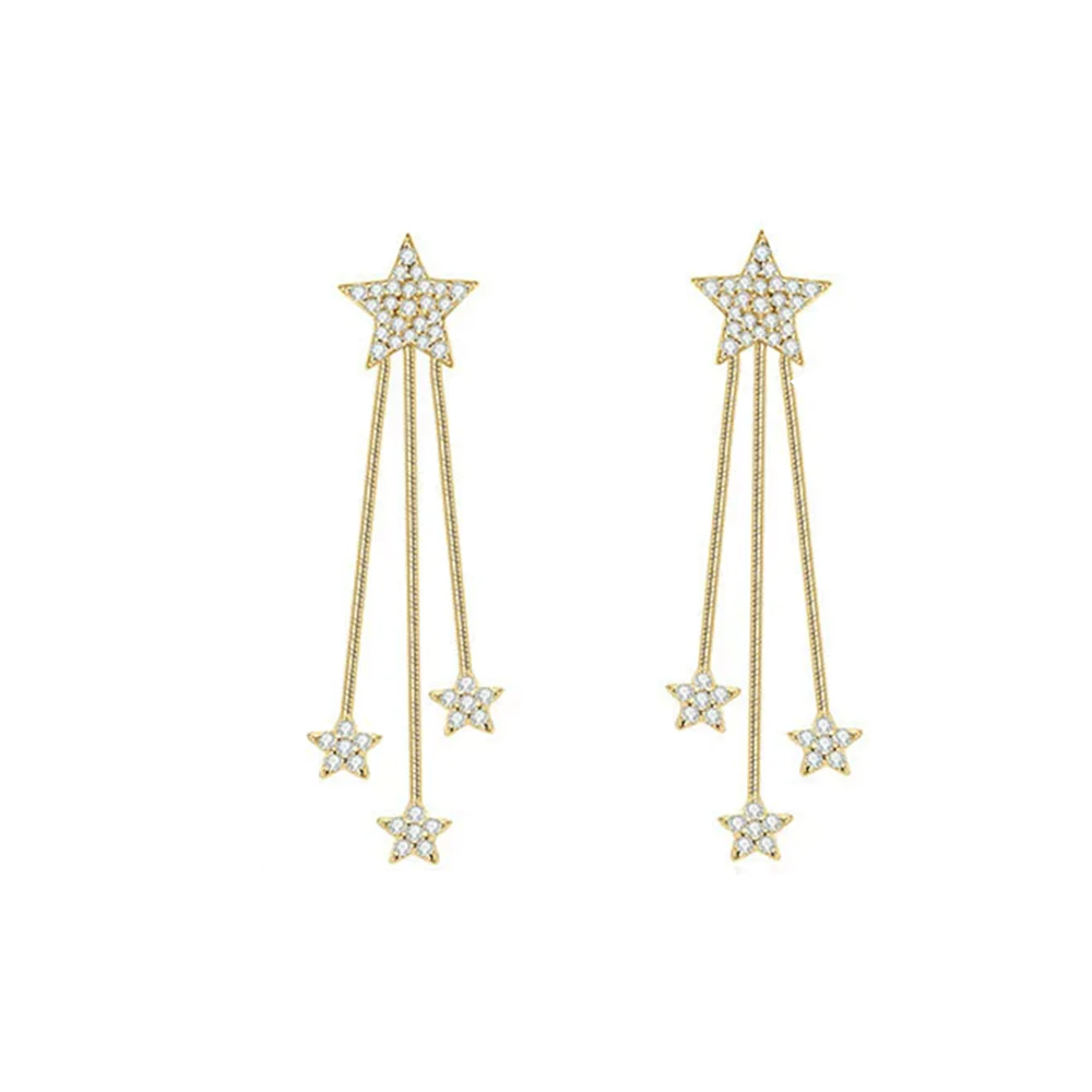 Sterling Silver 925 Moissanite Star Tassel Drop Earrings