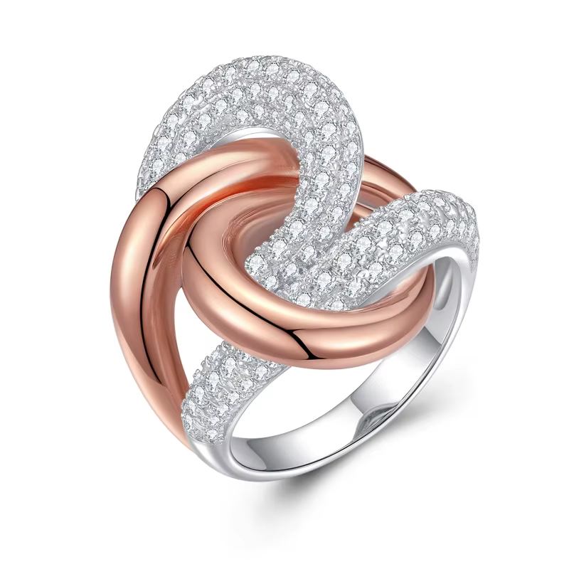 925 Sterling Silver Irregular Curve Cross Zircon Ring