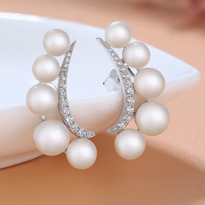 Natural Pearl Clear Cubic Zirconium Stud Earrings