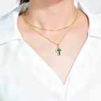 925 Sterling Silver Emerald Cross Pendant Necklace
