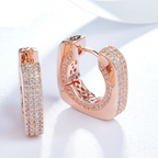 Rose Gold Retro Shining Zircon Ring Hoop Earrings Set