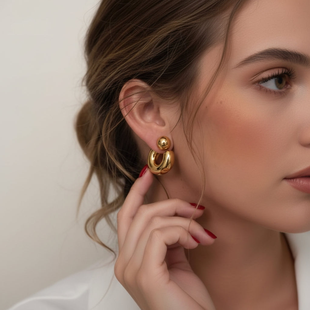 Modern Chunk Hoop Stud Earrings