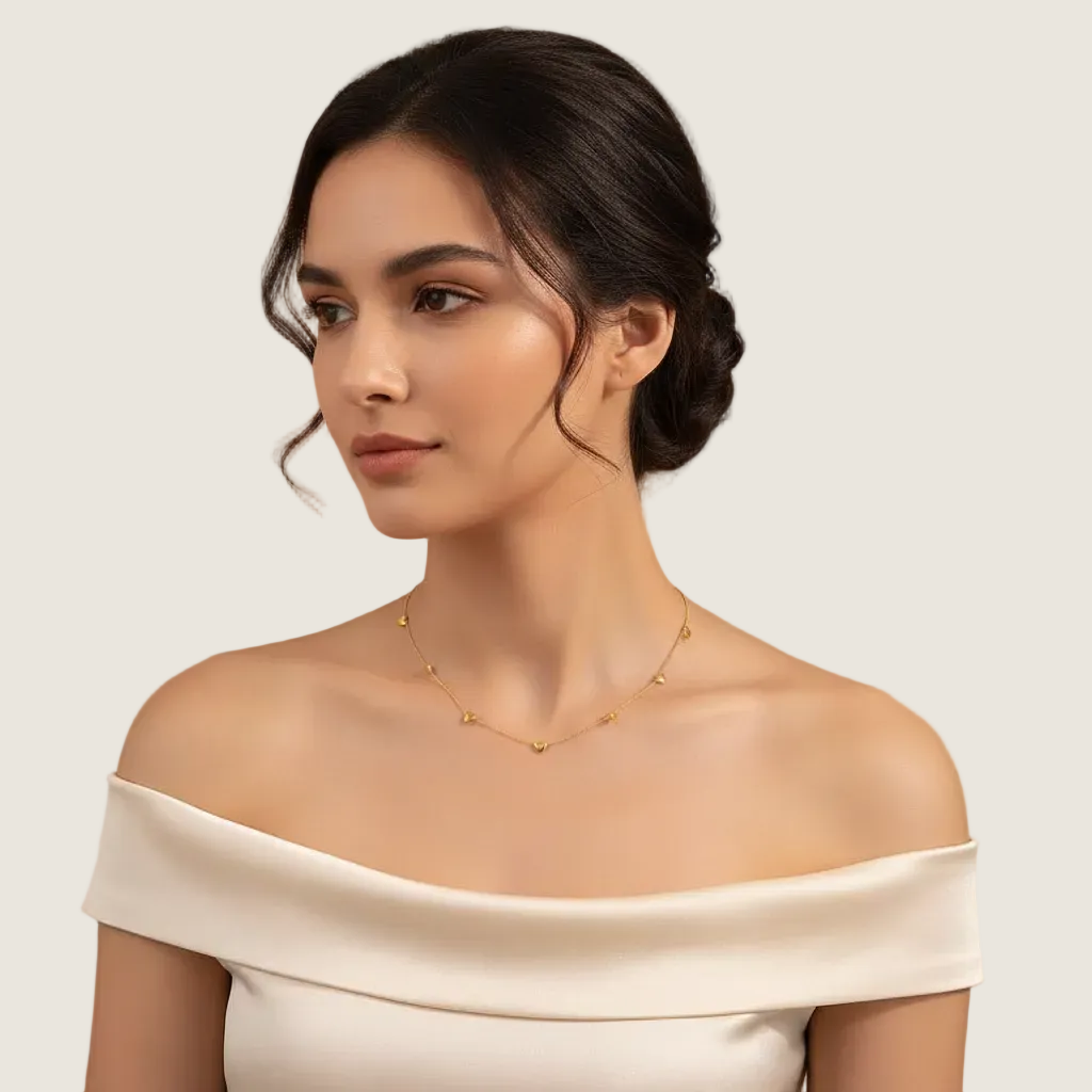 18K Gold Plated Heart Necklace – Elegant Station Chain