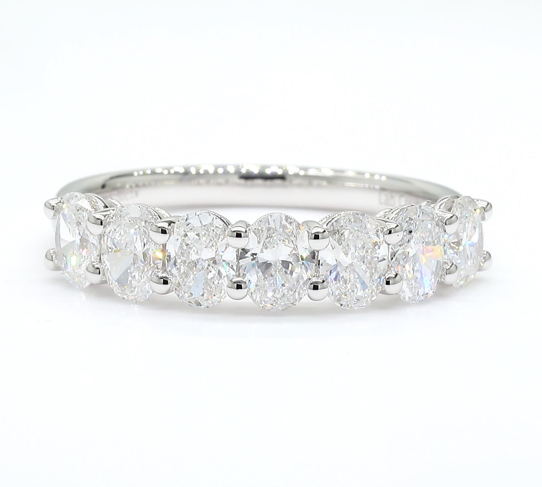 1.50 cttw 14k White Gold Oval 7 Stone Wedding Band, Basket Setting