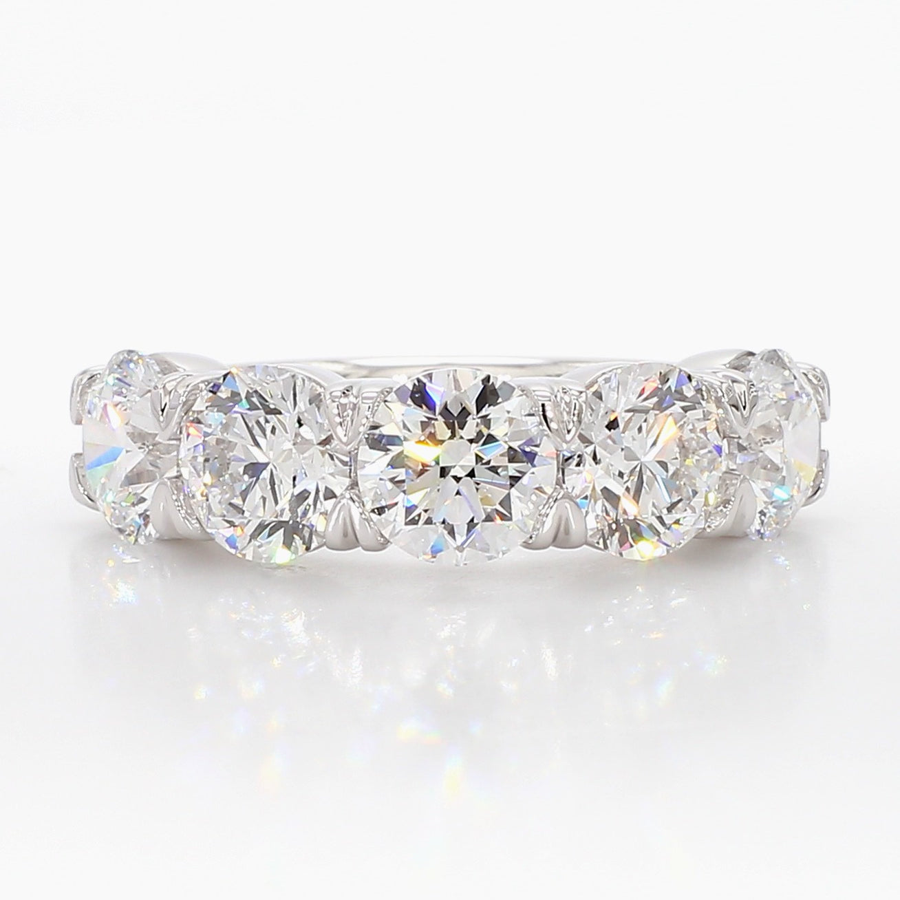 5.00 cttw 14k White Gold Round 5 Stone Wedding Band, Shared Prong