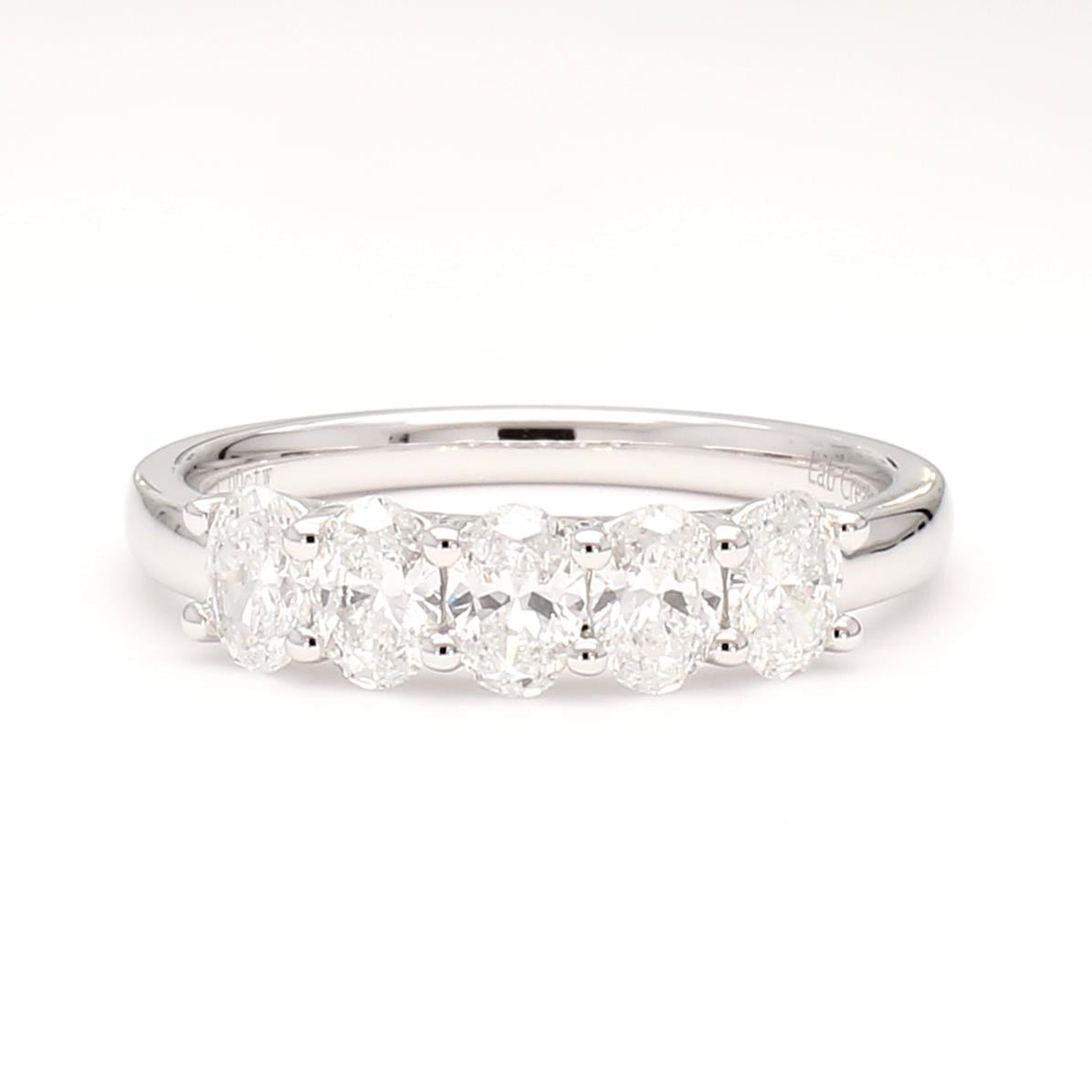 1.00 cttw 14k White Gold Oval 5 Stone Wedding Band, Basket Setting