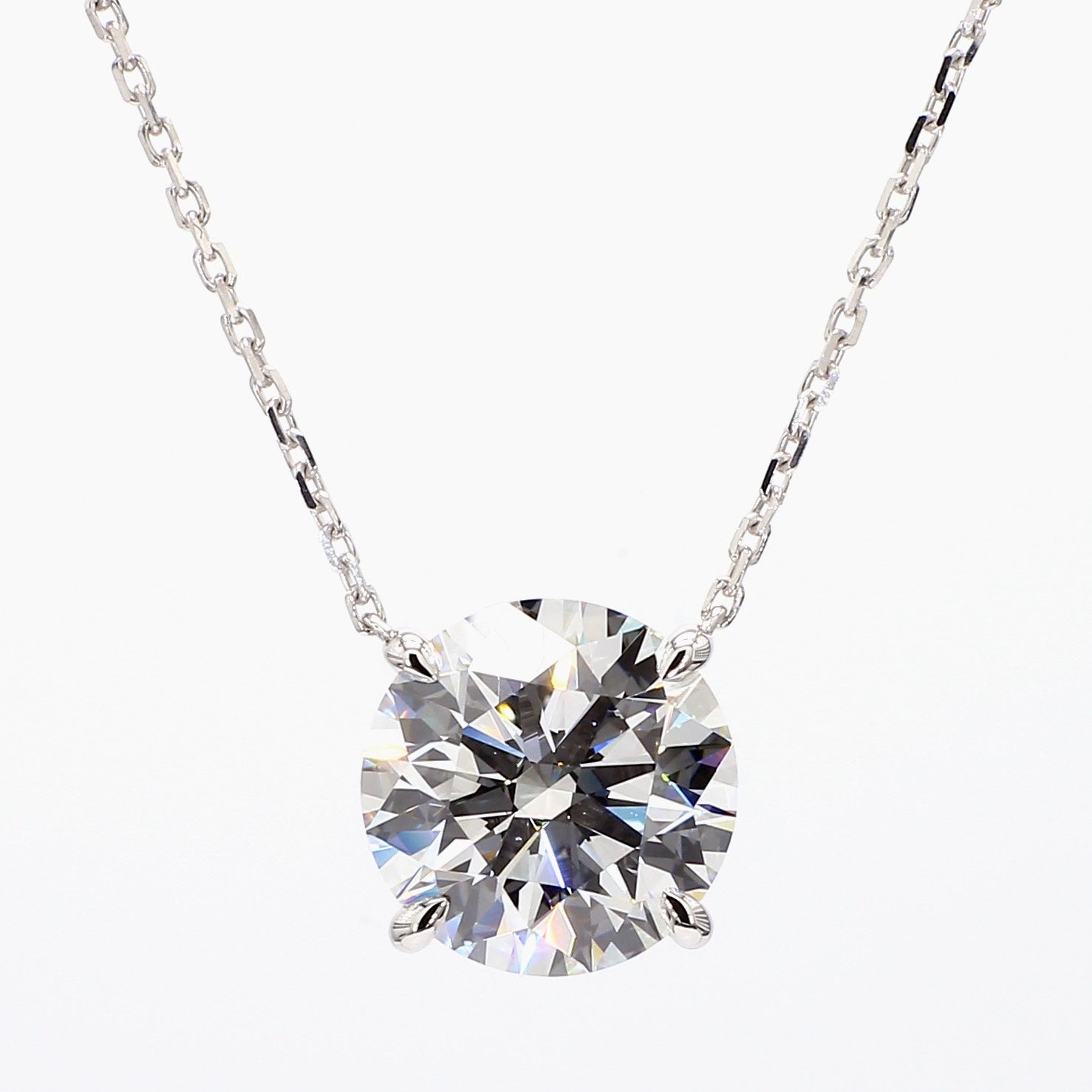 3.38 cttw 14k White Gold Round Solitaire Pendant, 16-18" Adjustable Chain