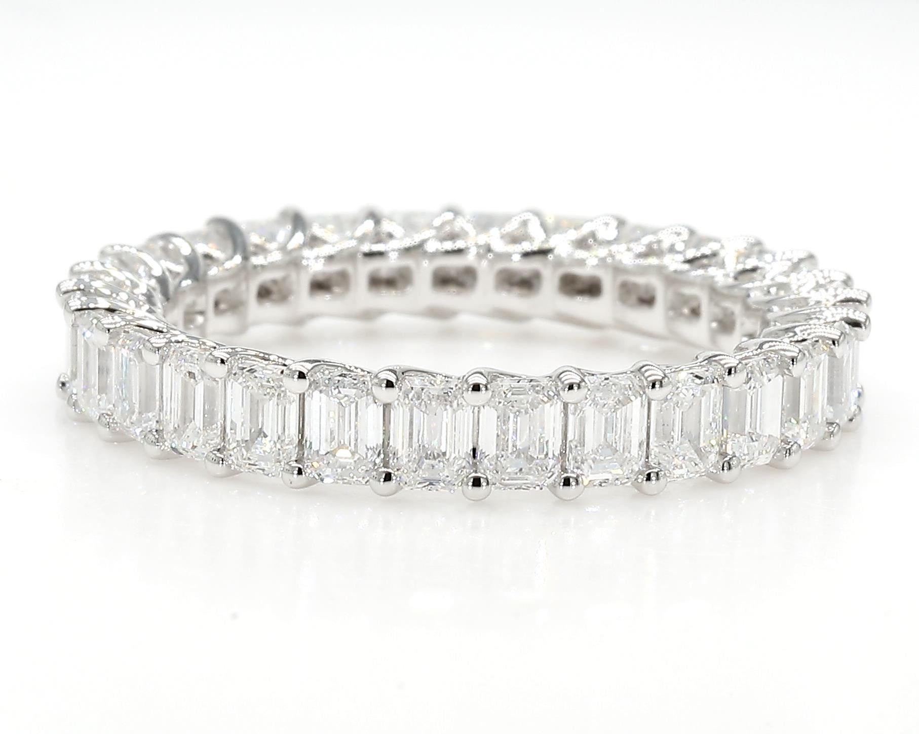 2.97 cttw 14k White Gold Emerald Eternity Band, Trellis Weave Setting