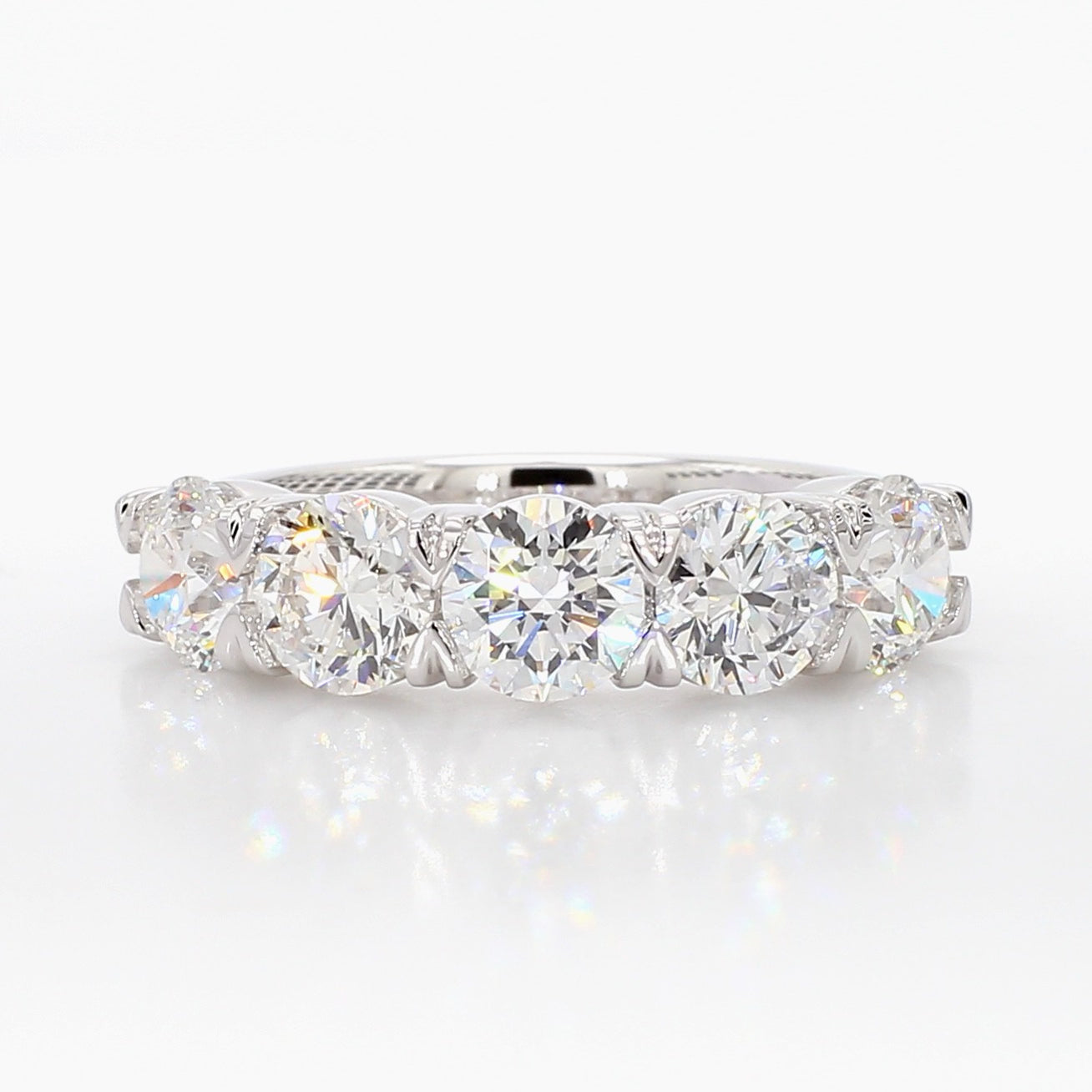 3.02 cttw 14k White Gold Round 5 Stone Wedding Band, Shared Prong Setting