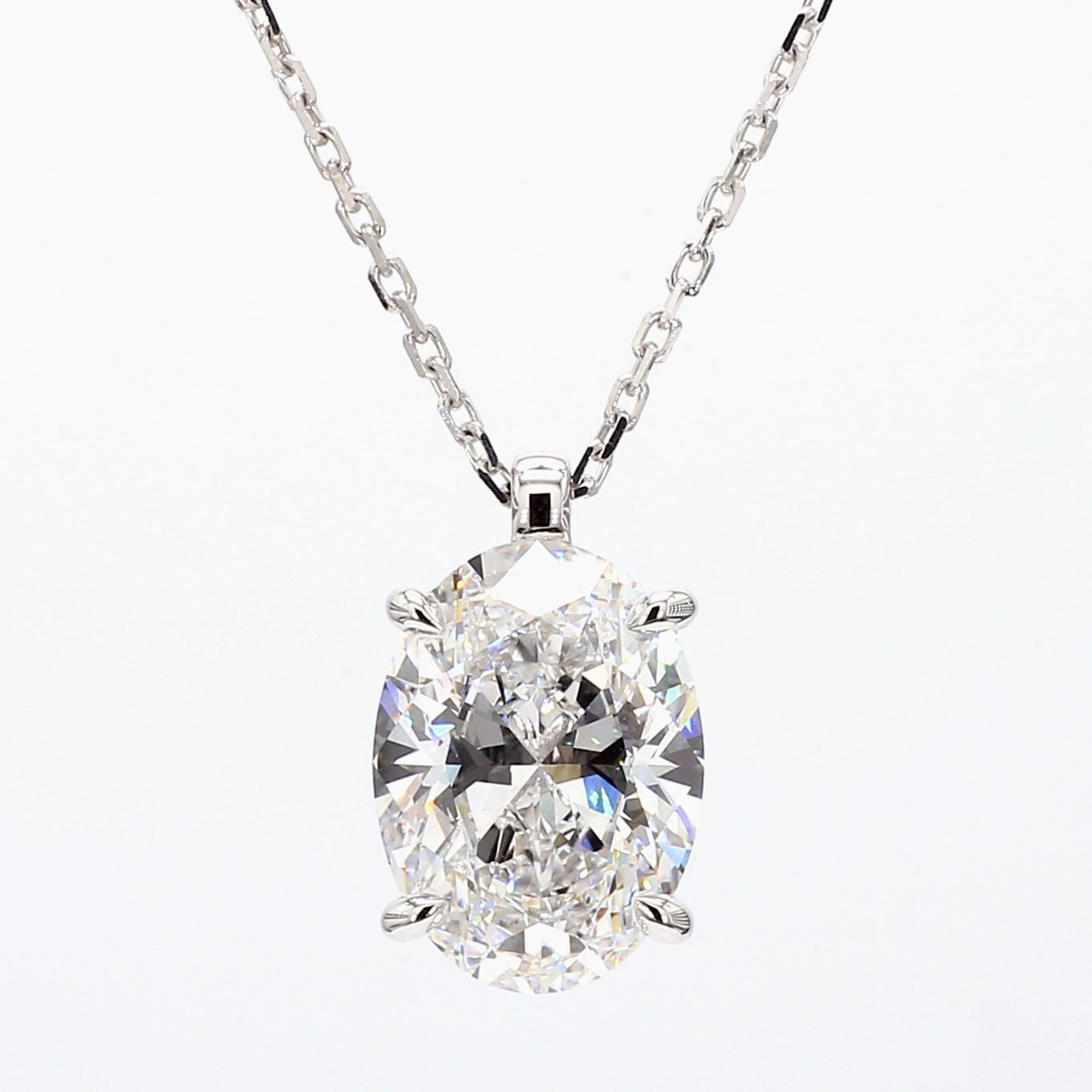 4.00 cttw 14k White Gold Oval Solitaire Pendant, 16-18" Adjustable Chain
