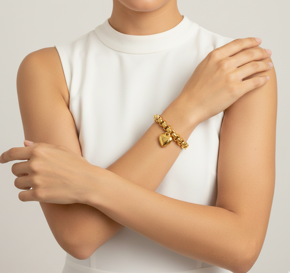18K Gold Heart Chain Bracelet