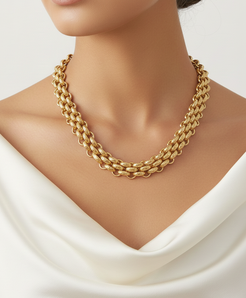 Knitted T-Lock Steel Chain Set 18K