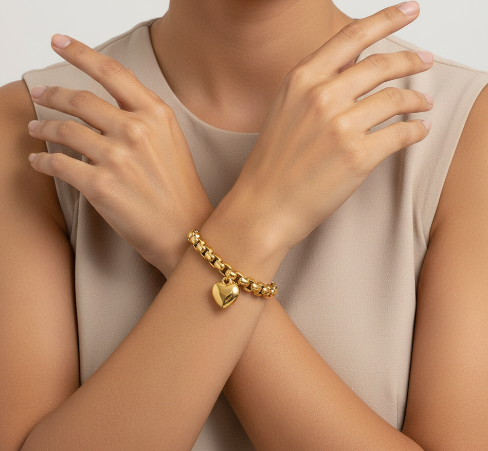 18K Gold Heart Chain Bracelet