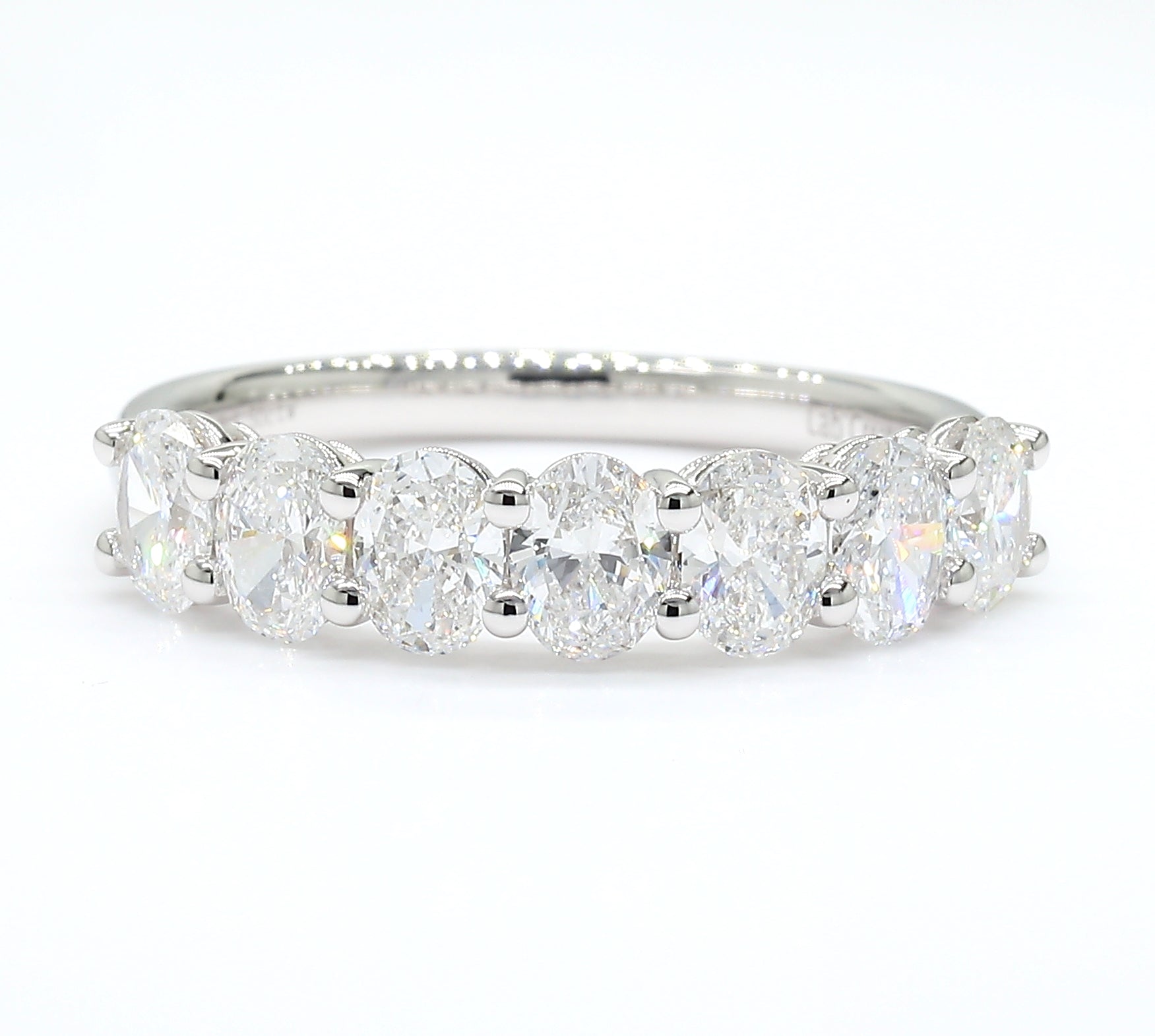 1.50 cttw 14k White Gold Oval 7 Stone Wedding Band, Basket Setting