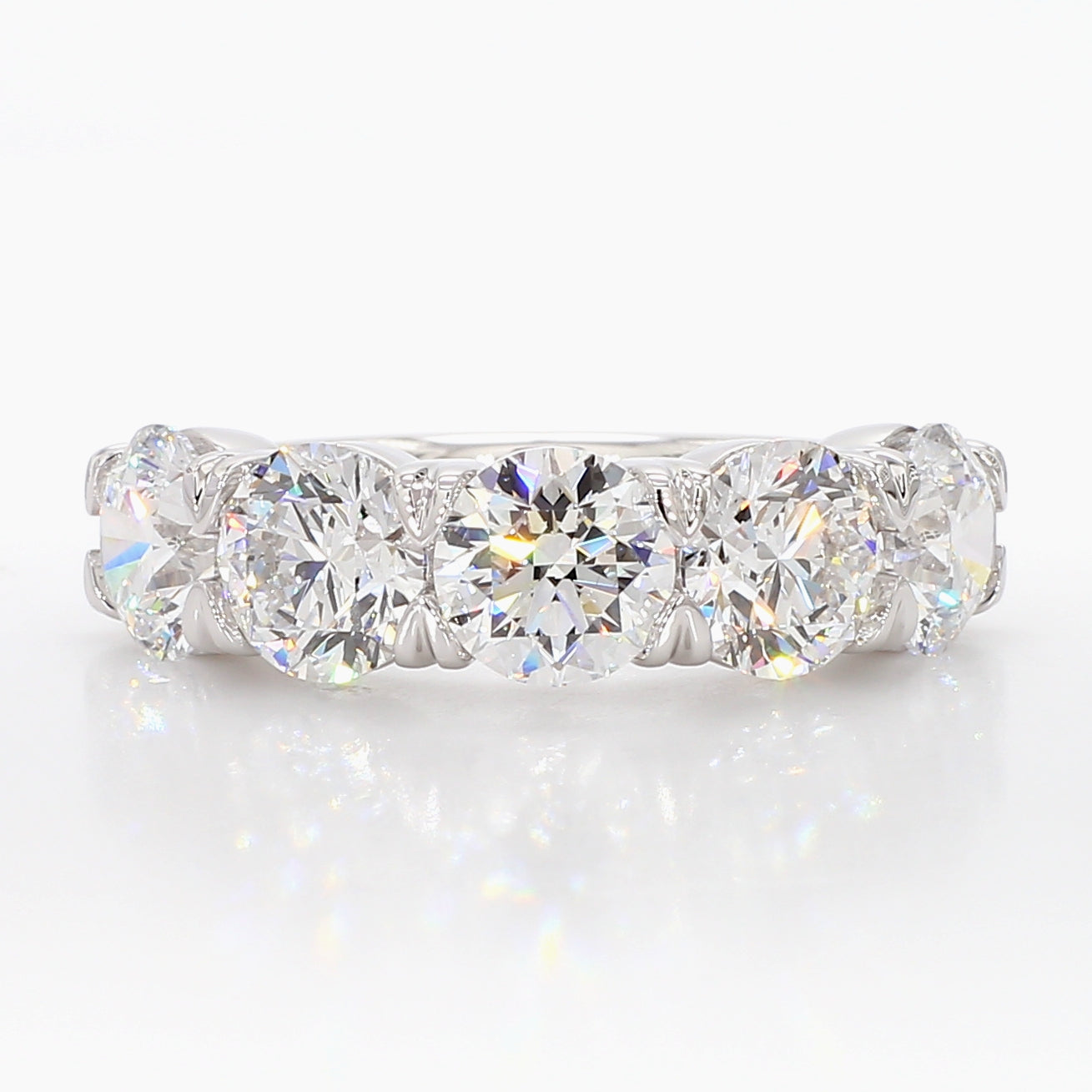 5.00 cttw 14k White Gold Round 5 Stone Wedding Band, Shared Prong