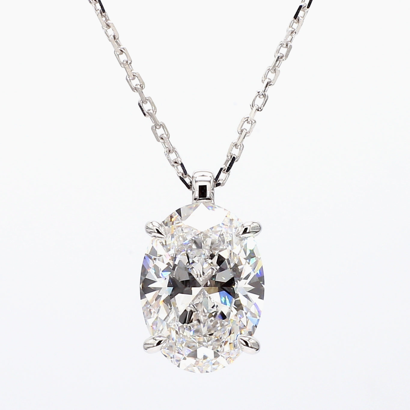 4.00 cttw 14k White Gold Oval Solitaire Pendant, 16-18" Adjustable Chain