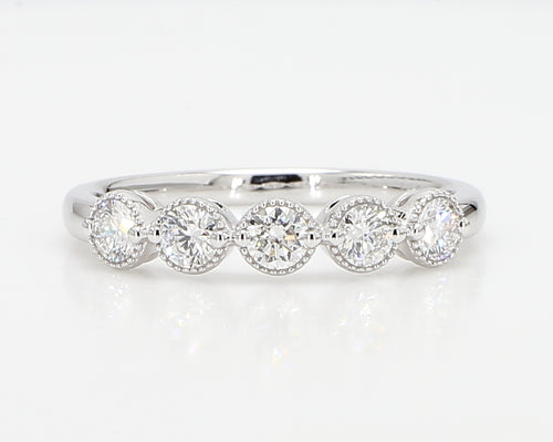 0.50 cttw 14k White Gold Round 5 Stone Wedding Band, Halo Setting