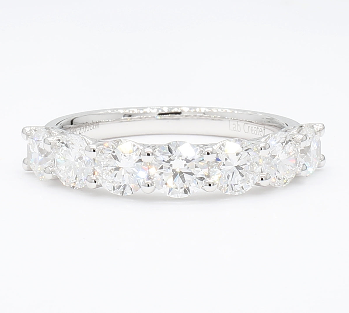 2.01 cttw 14k White Gold Round 7 Stone Wedding Band, Basket Setting