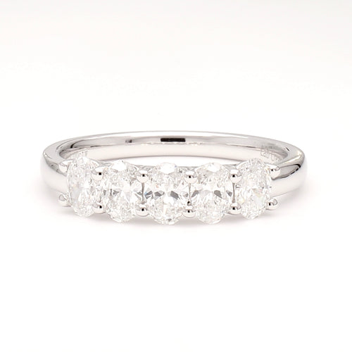 1.00 cttw 14k White Gold Oval 5 Stone Wedding Band, Basket Setting