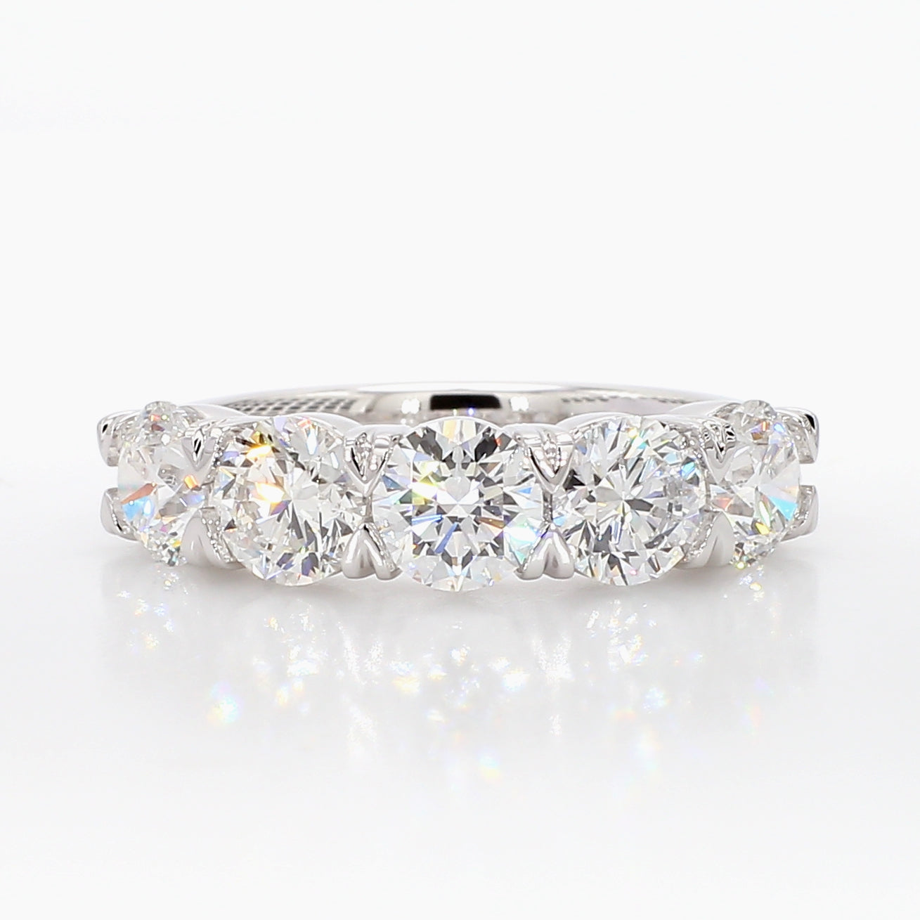 3.02 cttw 14k White Gold Round 5 Stone Wedding Band, Shared Prong Setting