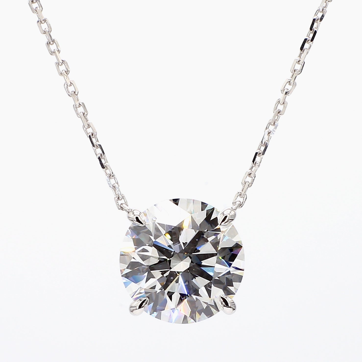 3.38 cttw 14k White Gold Round Solitaire Pendant, 16-18" Adjustable Chain