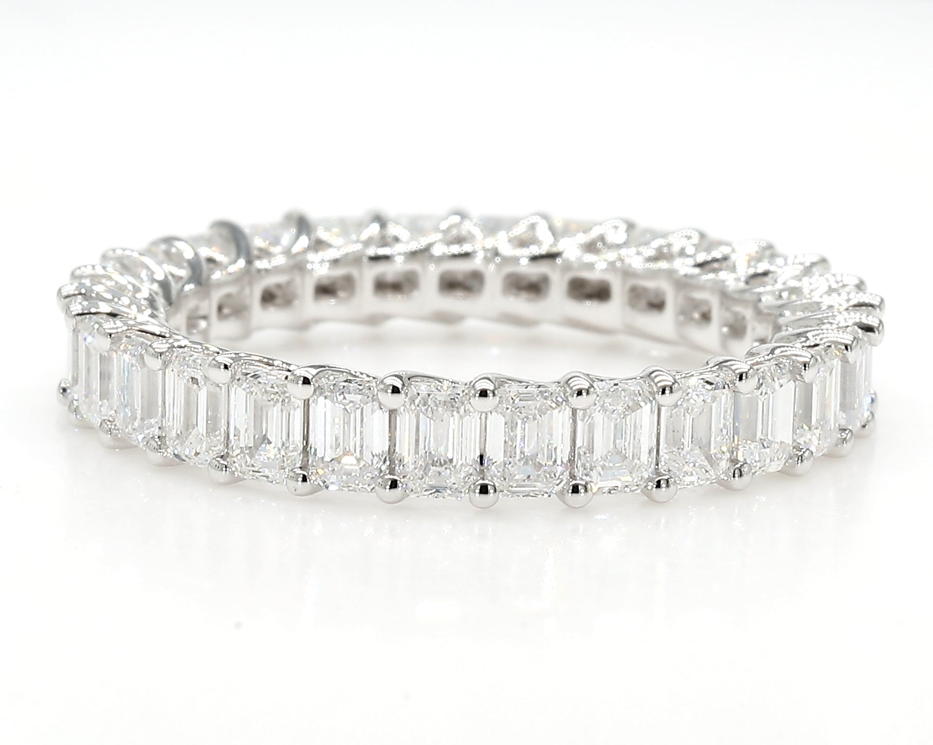 2.97 cttw 14k White Gold Emerald Eternity Band, Trellis Weave Setting