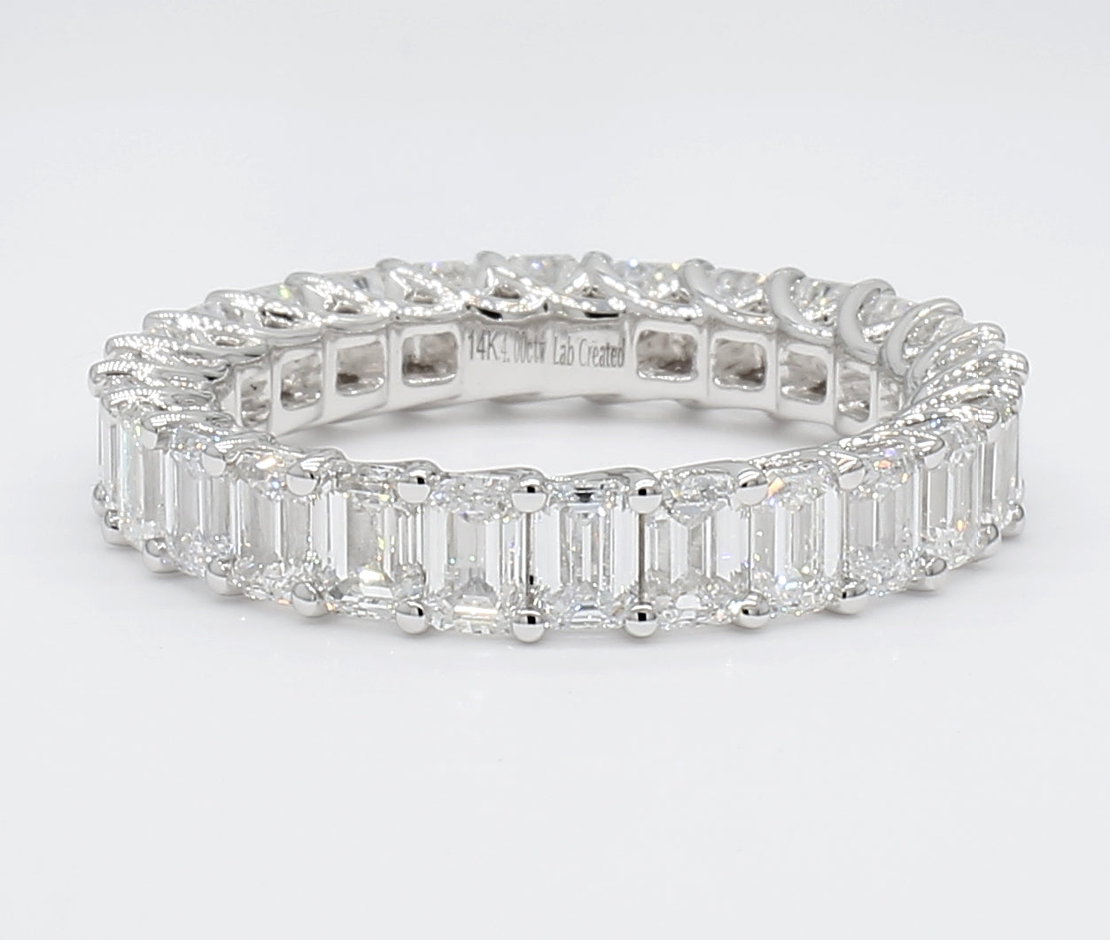 4.16 cttw 14k White Gold Emerald Eternity Band, Trellis Weave Setting