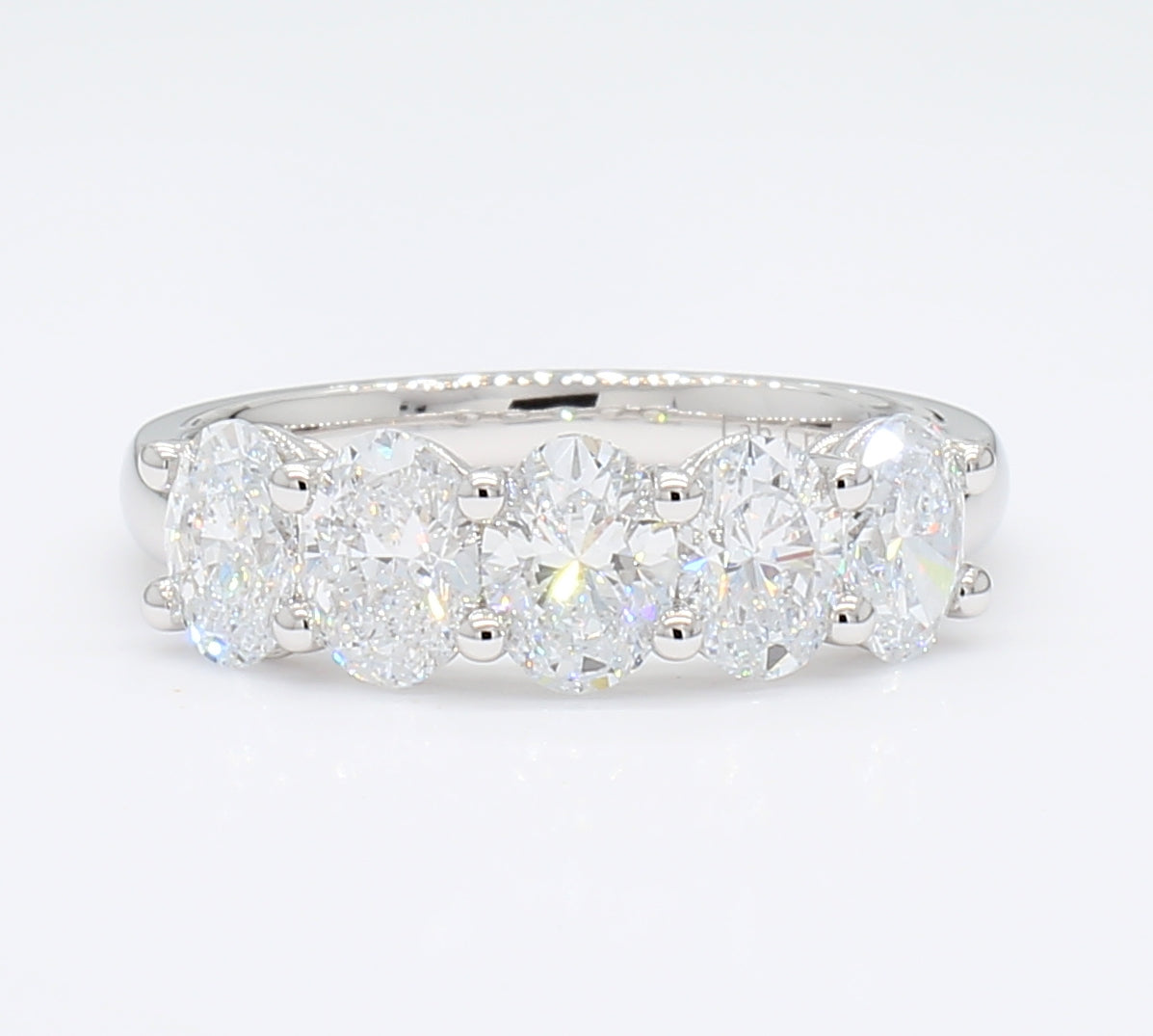 2.00 cttw 14k White Gold Oval 5 Stone Wedding Band, Basket Setting